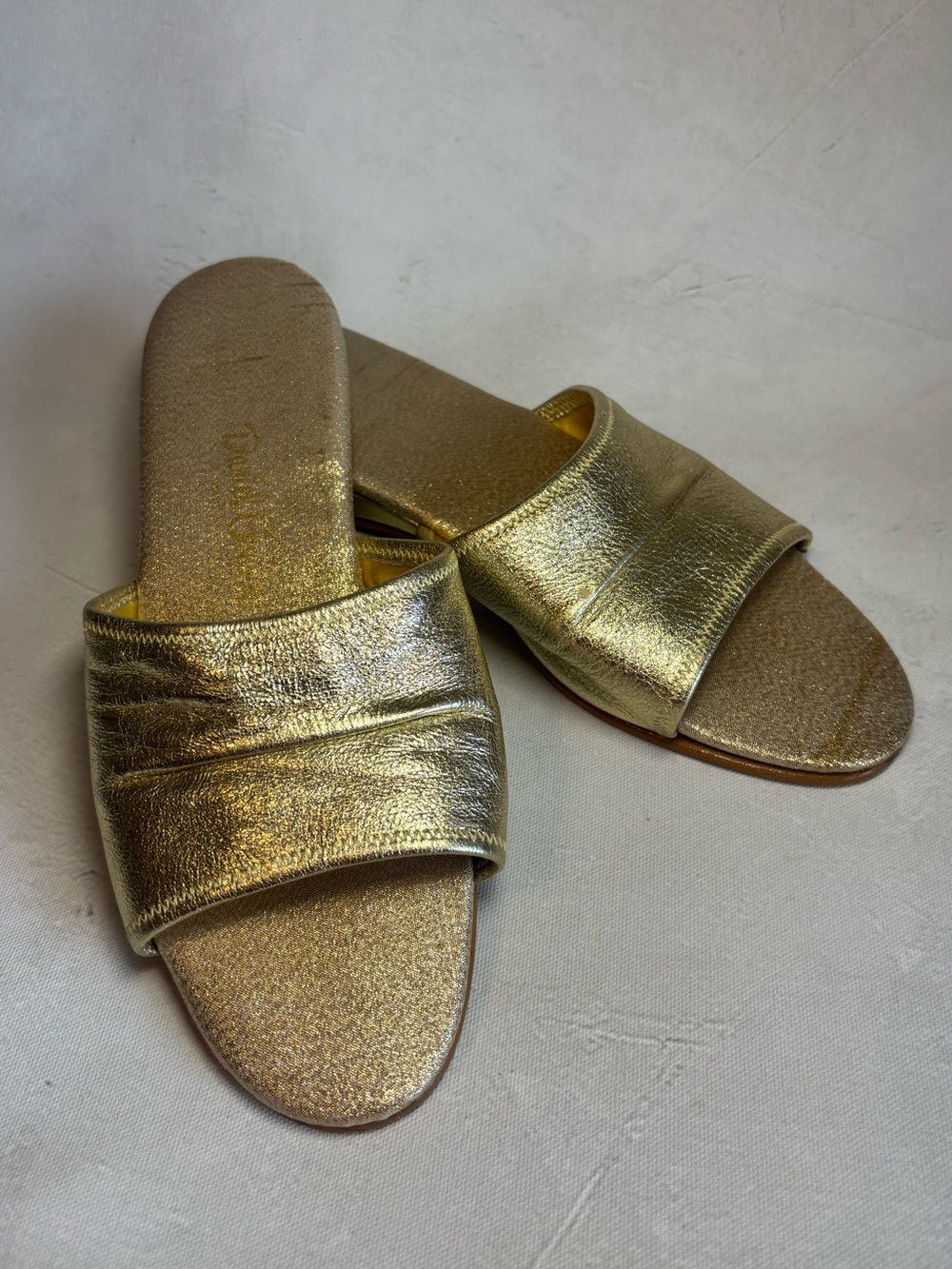 Women’s Vintage Daniel Green Metallic Gold Slide Slippers- Luxe, 8.5B, 60’s